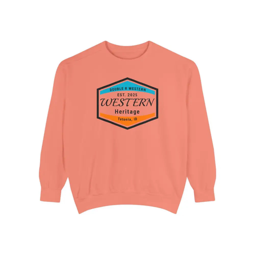 Double R Western™ Heritage Unisex Garment Dyed Sweatshirt – | Western Style Crewneck | Tetonia ID Terracotta / S