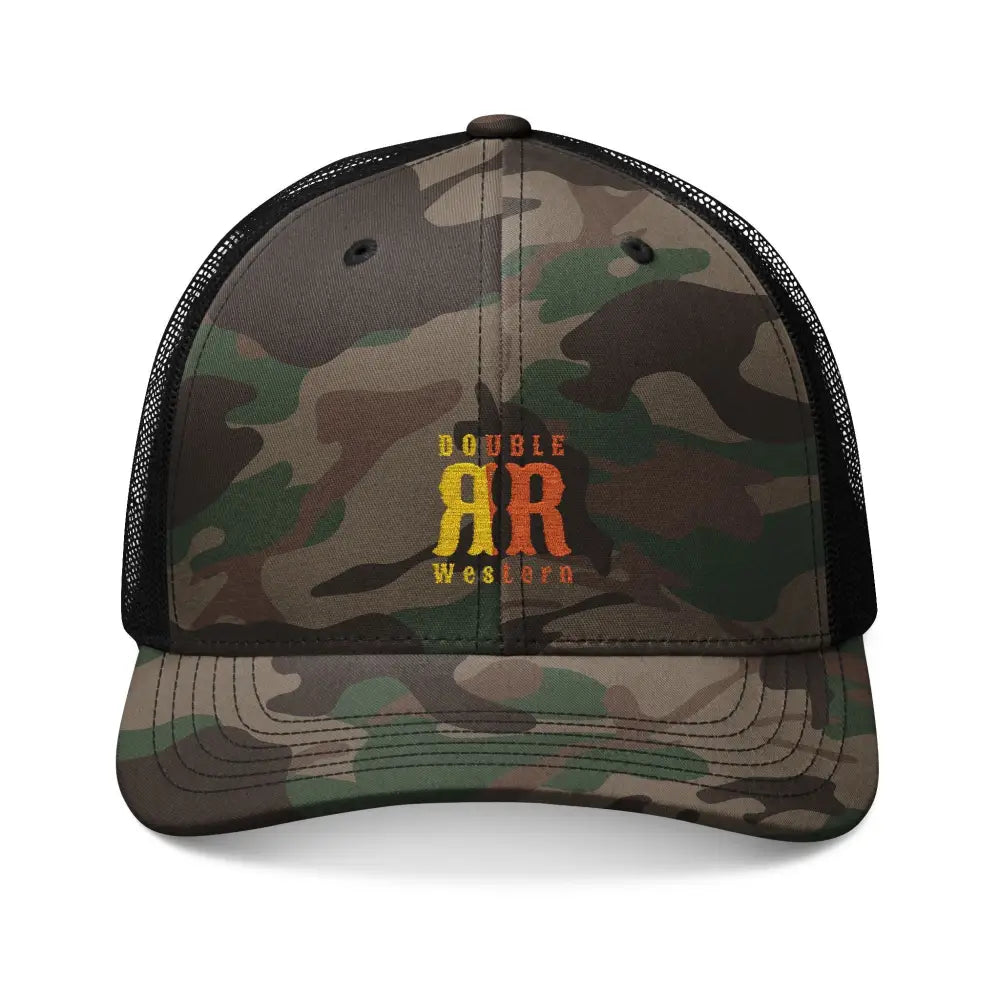 Double R Western™ Logo Trucker Hat – Yellow & Orange Gradient | Camouflage Outdoor Cap One size / Camo Black Hats