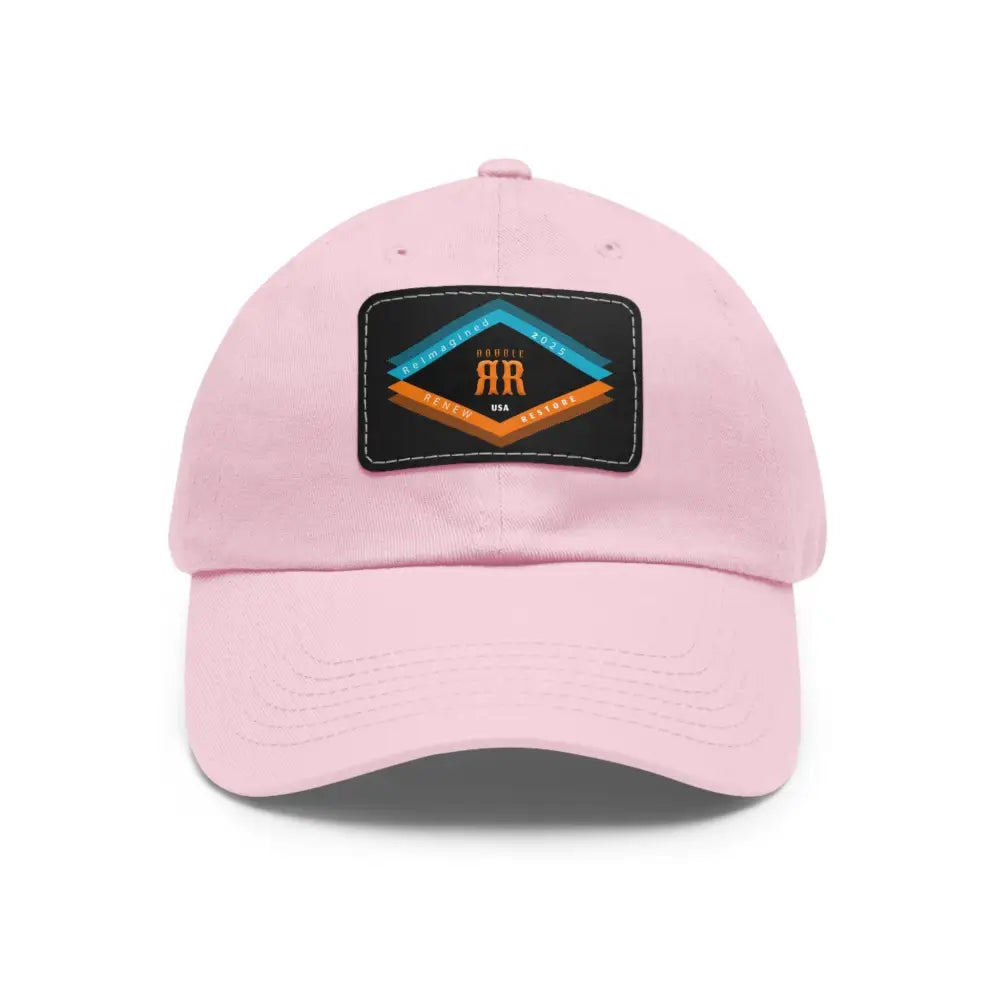 ’Double RR Reimagined 2025’’’ Double R Western’s Dad Hat with Leather Patch (Rectangle) Light Pink / Black patch