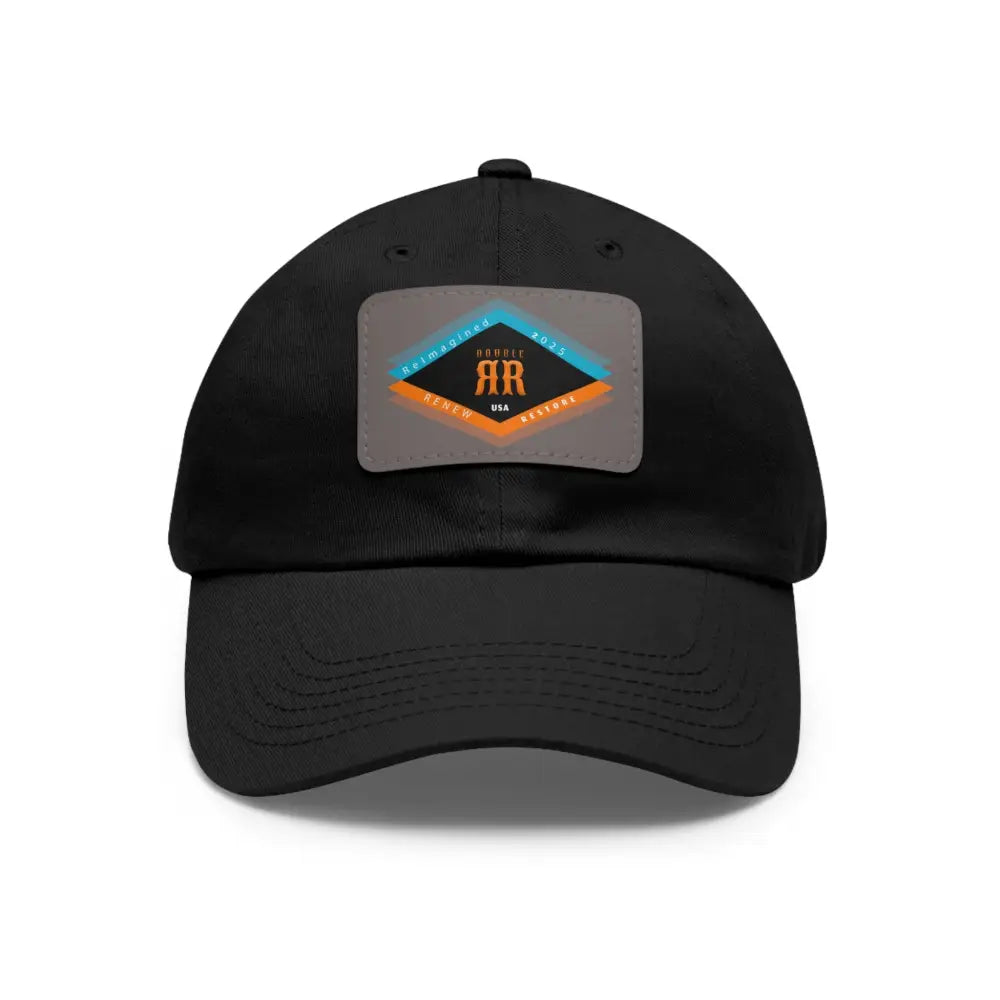 ’Double RR Reimagined 2025’’’ Double R Western’s Dad Hat with Leather Patch (Rectangle) Black / Grey patch / Rectangle