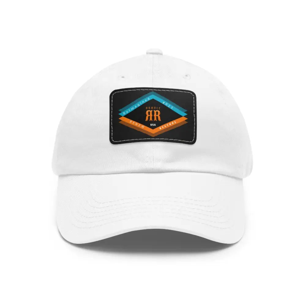 ’Double RR Reimagined 2025’’’ Double R Western’s Dad Hat with Leather Patch (Rectangle) White / Black patch / Rectangle