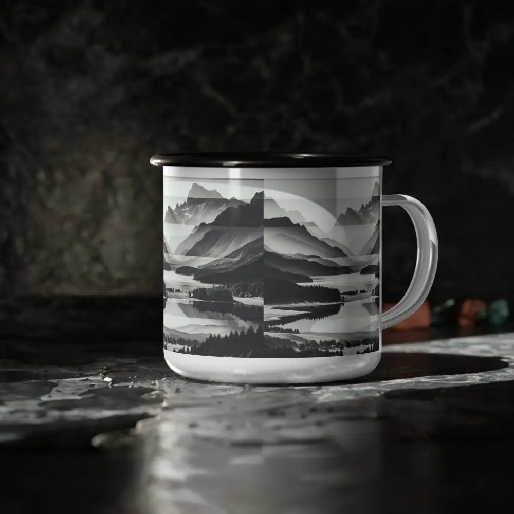 ’Embrace the Wilderness’ Double R Western abstract Enamel Camp Cup 12oz / Black Rim Mug