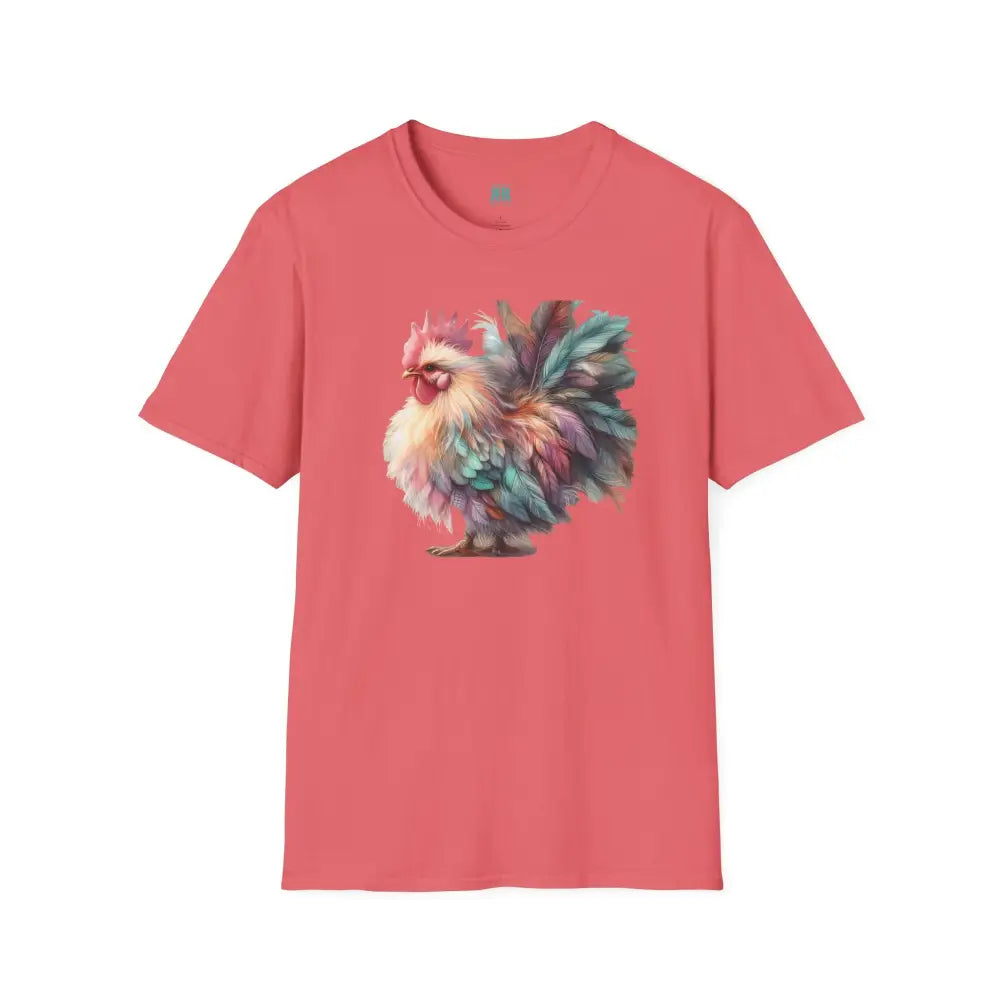 The Enchanted Fluffy Chicken Tee – Whimsical Elegance Unisex Softstyle Tee Coral Silk / S T Shirt