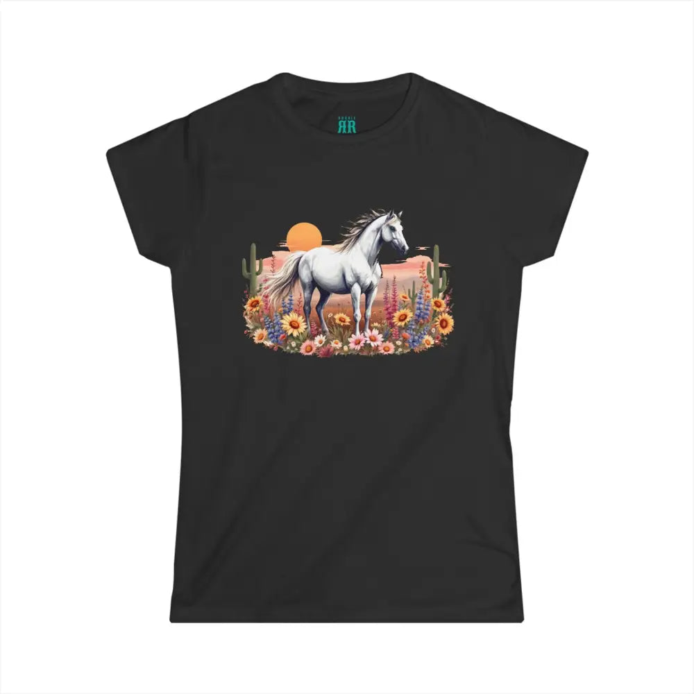 Flower Sunset Women’s Tee Softstyle Graphic Shirt Black / S T Shirt