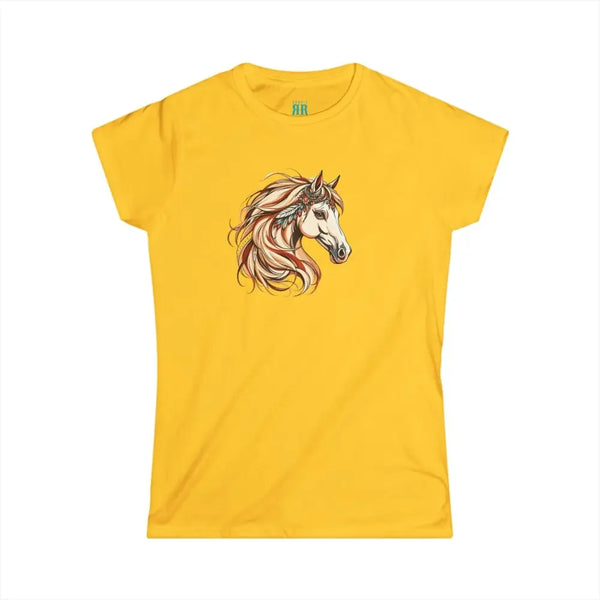 Yellow graphic T-shirt with colorful horse head print on the front