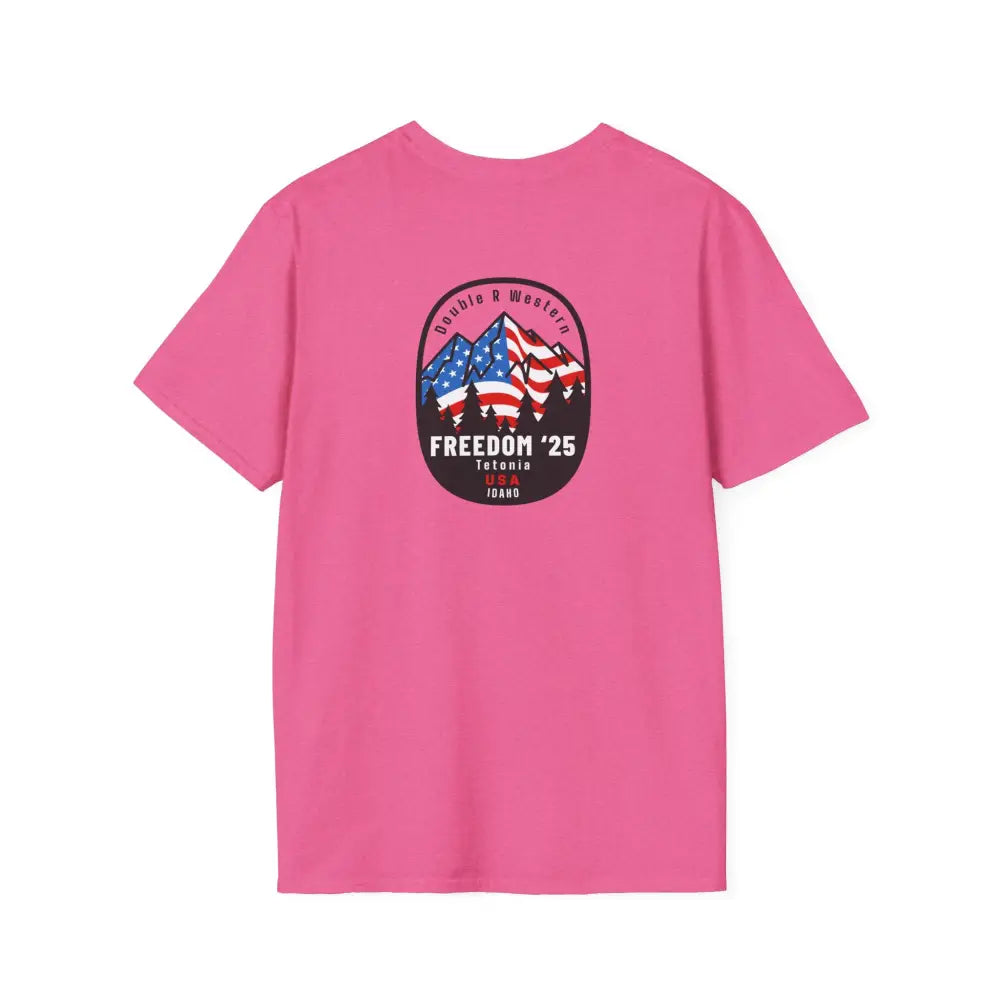 FREEDOM ‘25 Tetonia USA Mountain Flag Tee – Double R Western™ Hot Off the Trail S / Heather Heliconia T Shirt