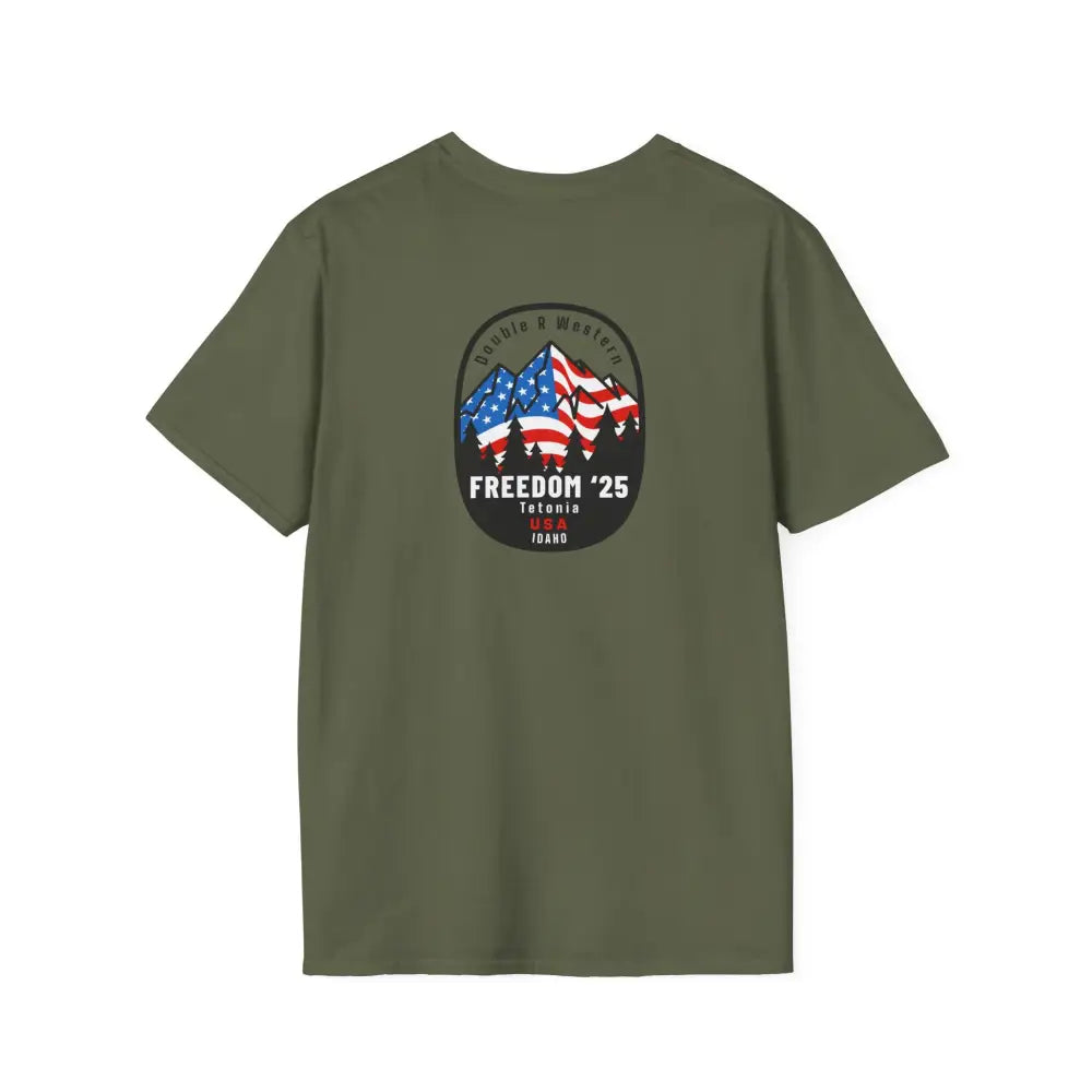 FREEDOM ‘25 Tetonia USA Mountain Flag Tee – Double R Western™ Hot Off the Trail S / Military Green T Shirt