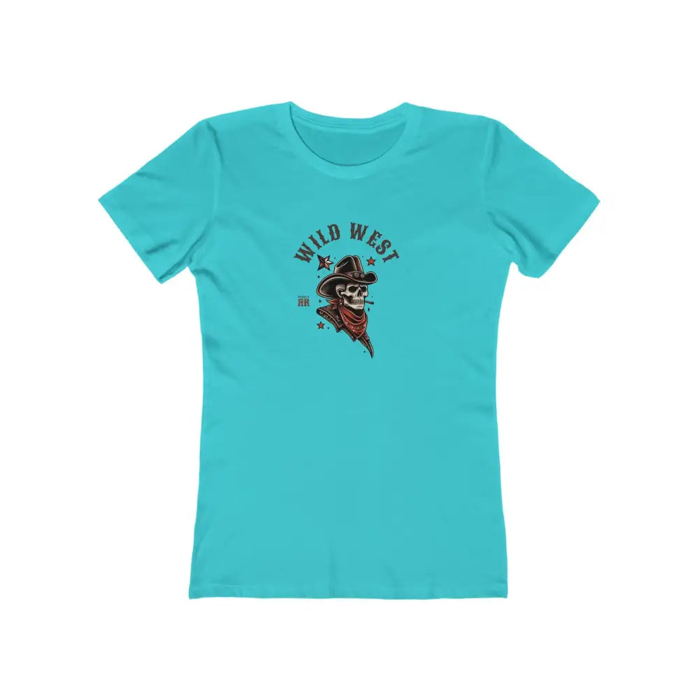 ’Grim Rider’ Double R Western™ The Boyfriend Tee for Women S / Solid Tahiti Blue T Shirt