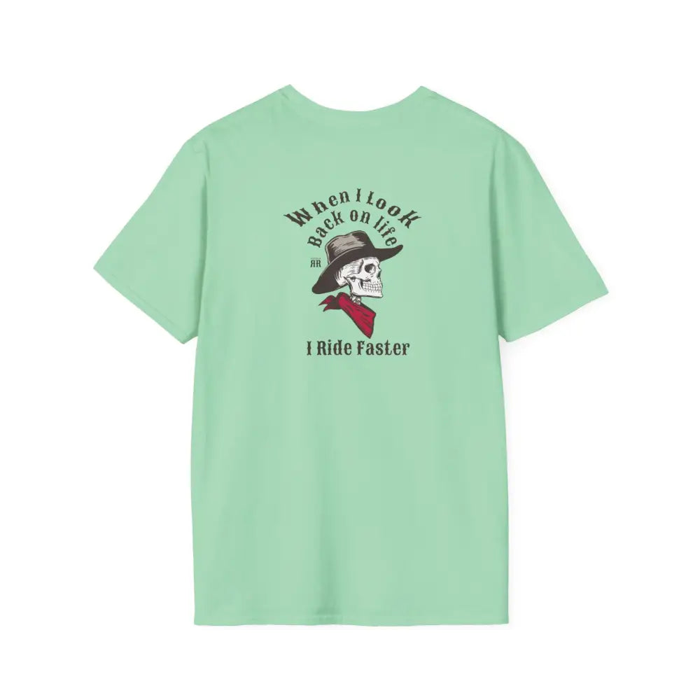 ’Grim Rider looking back’ BACK DESIGN Double R Western’s™ Softstyle T Shirt S / Mint Green T Shirt