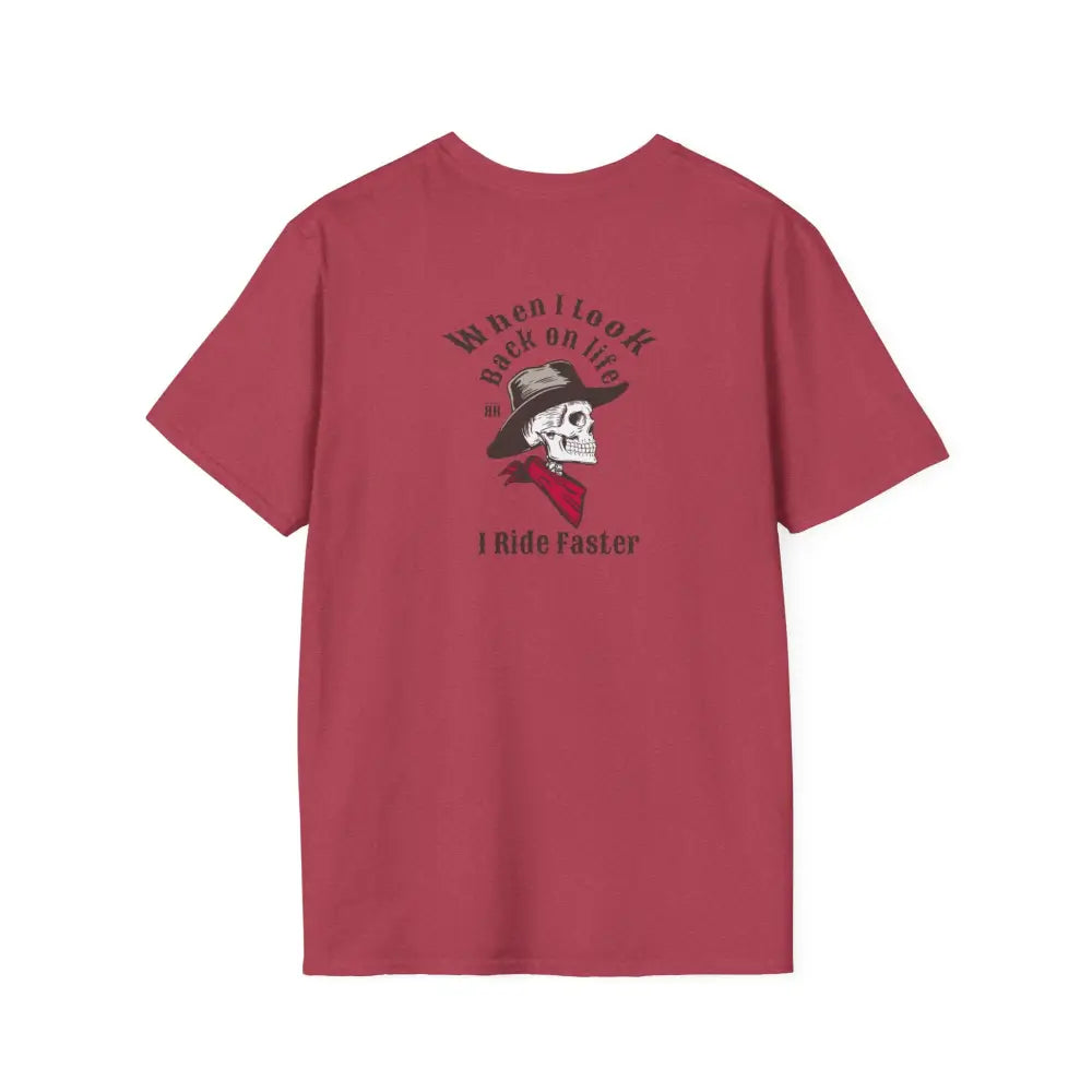 ’Grim Rider looking back’ BACK DESIGN Double R Western’s™ Softstyle T Shirt S / Heather Cardinal T Shirt