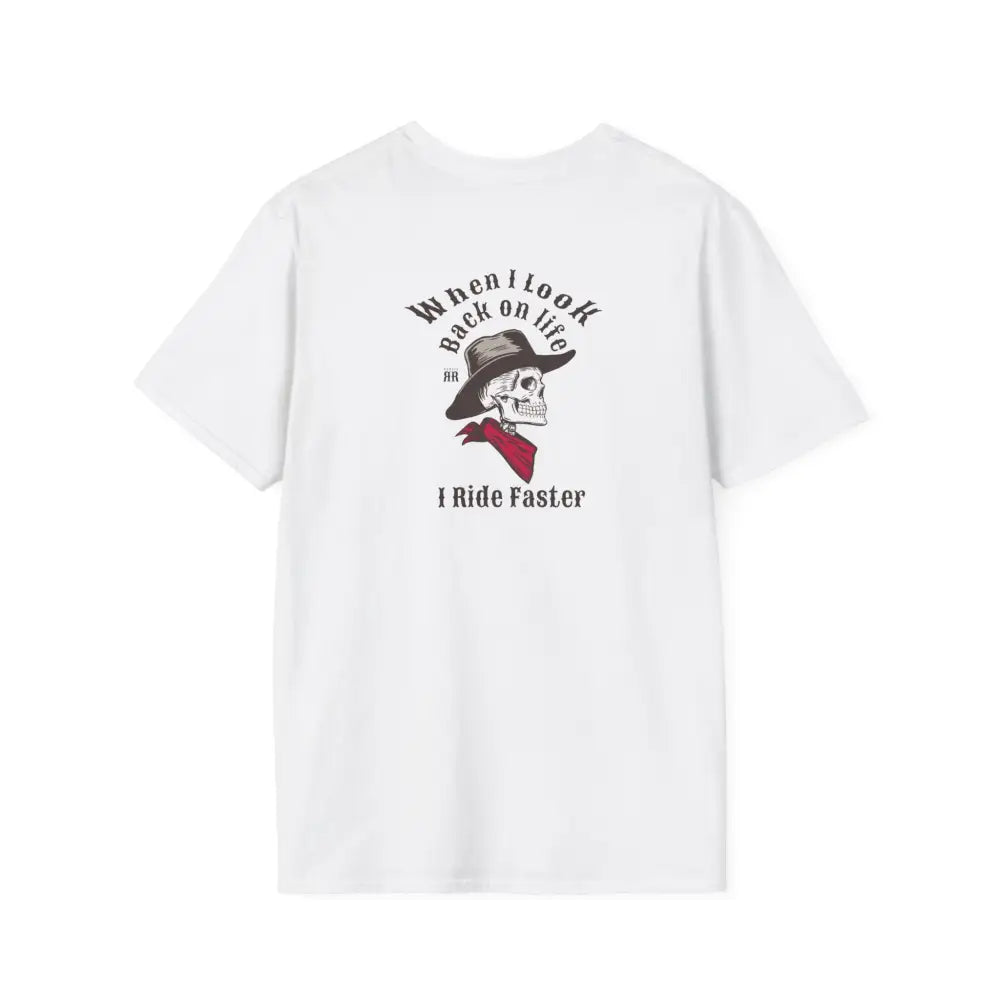 ’Grim Rider looking back’ BACK DESIGN Double R Western’s™ Softstyle T Shirt T Shirt