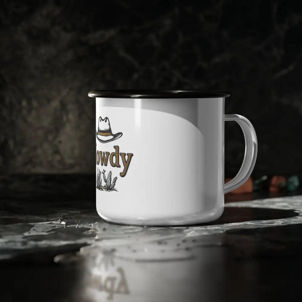 Howdy Lasso Rope Enamel Camp Mug Western Charm Perfect for Camping & Outdoor Adventures 12oz / Black Rim Mug