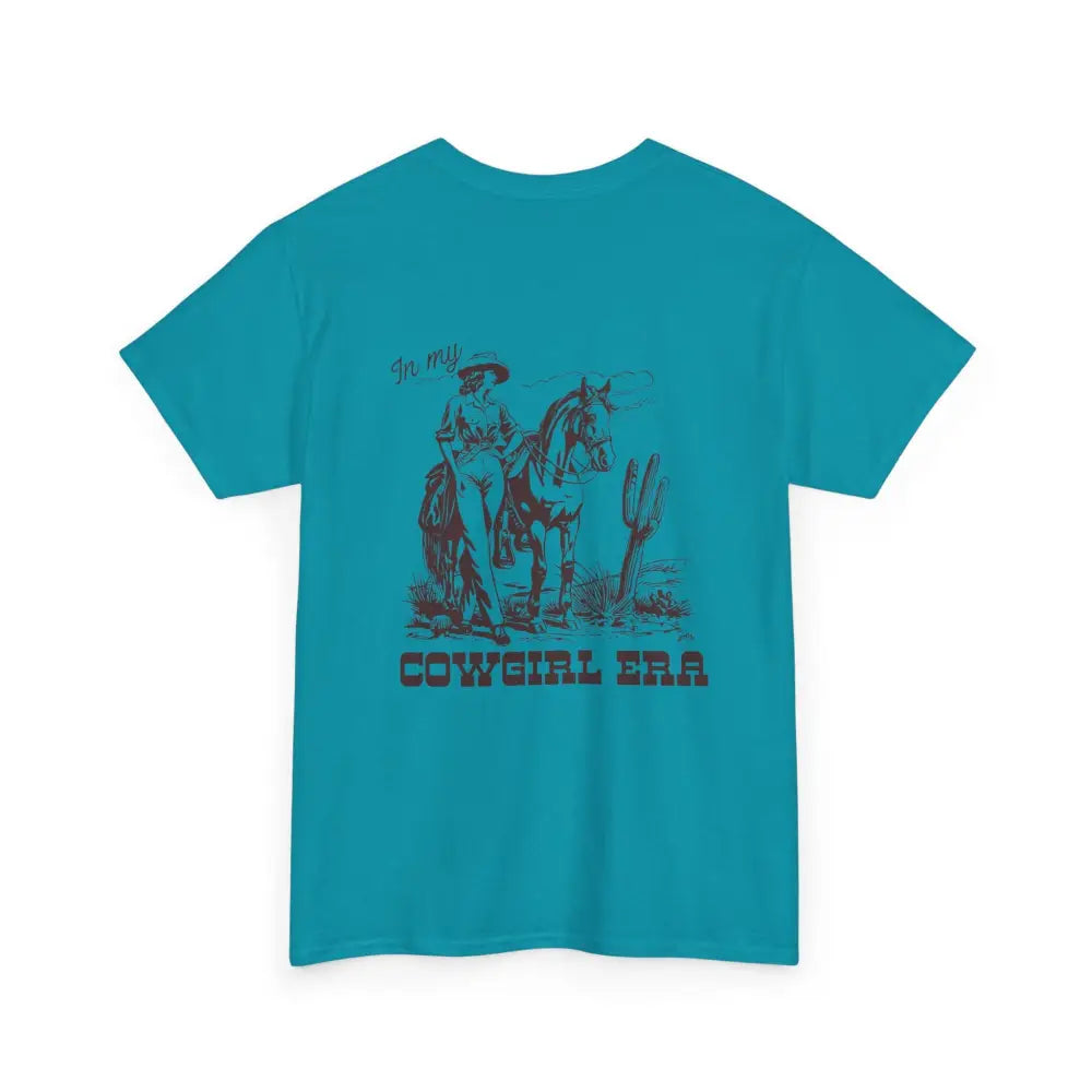 ’In My Cowgirl Era’ Double R Western’s ™ Heavy Cotton Tee Back Graphic Design Tropical Blue / S T Shirt