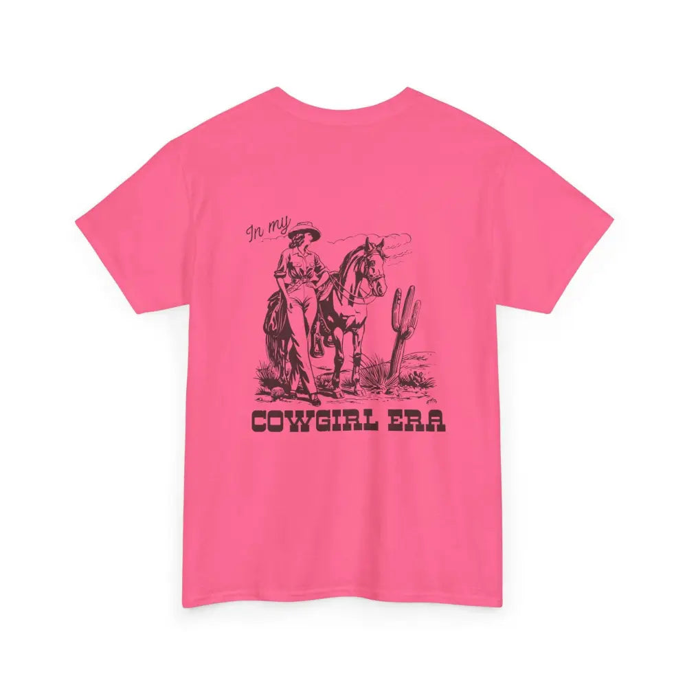 ’In My Cowgirl Era’ Double R Western’s ™ Heavy Cotton Tee Back Graphic Design Safety Pink / S T Shirt