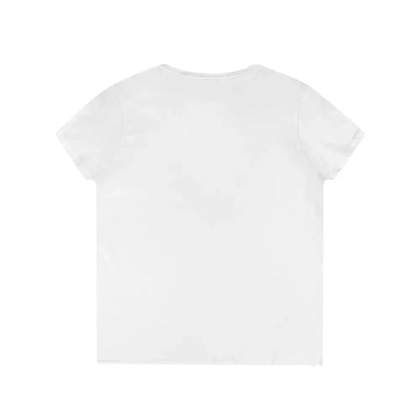White ladies V-neck T-shirt back view, plain no graphic