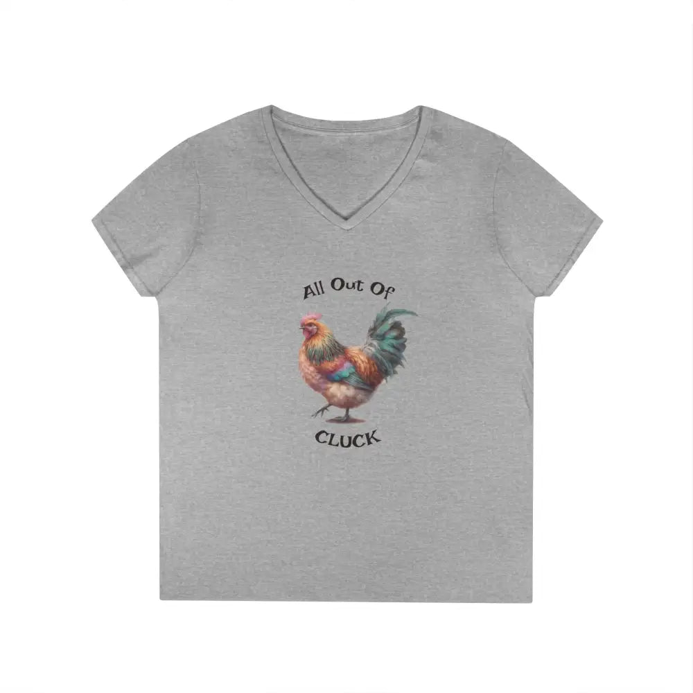 Ladies’ V Neck T Shirt ’All Out Of CLUCK’ Funny Chicken Tee S / Sport Grey V neck