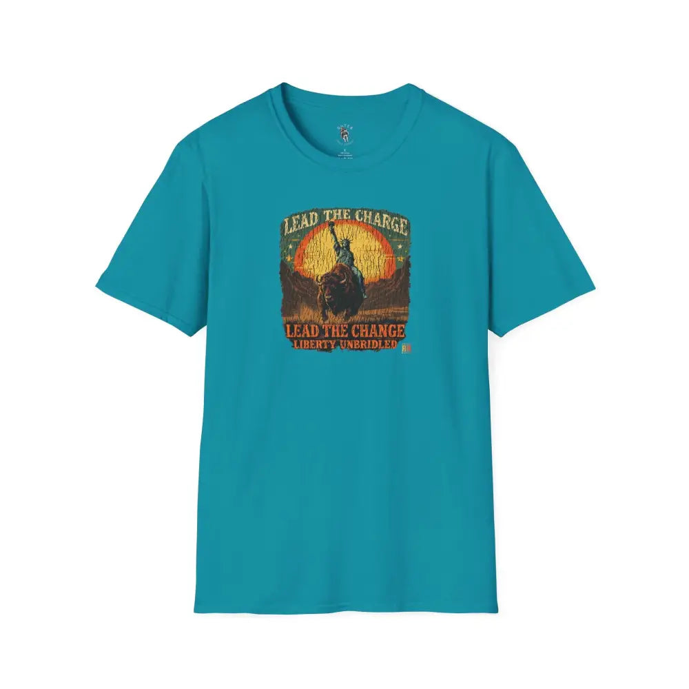 Lady Liberty Western Bison Tee – Vintage Grit | Double R Western™ S / Tropical Blue T Shirt