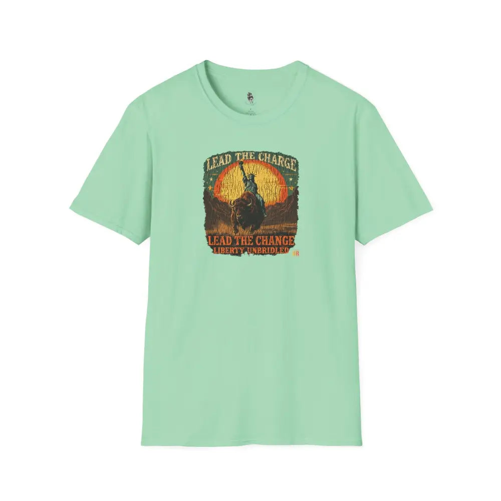 Lady Liberty Western Bison Tee – Vintage Grit | Double R Western™ S / Mint Green T Shirt