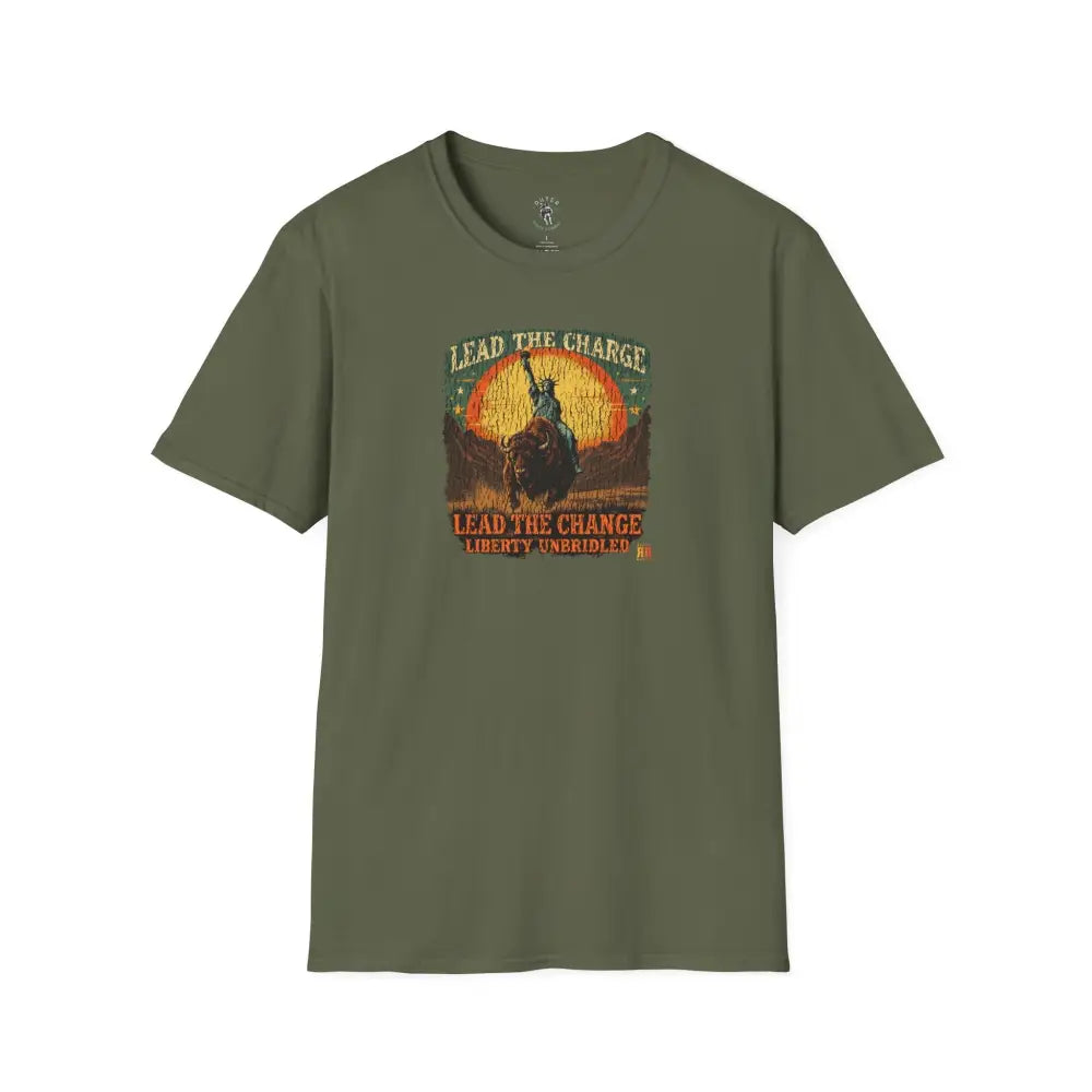 Lady Liberty Western Bison Tee – Vintage Grit | Double R Western™ S / Military Green T Shirt