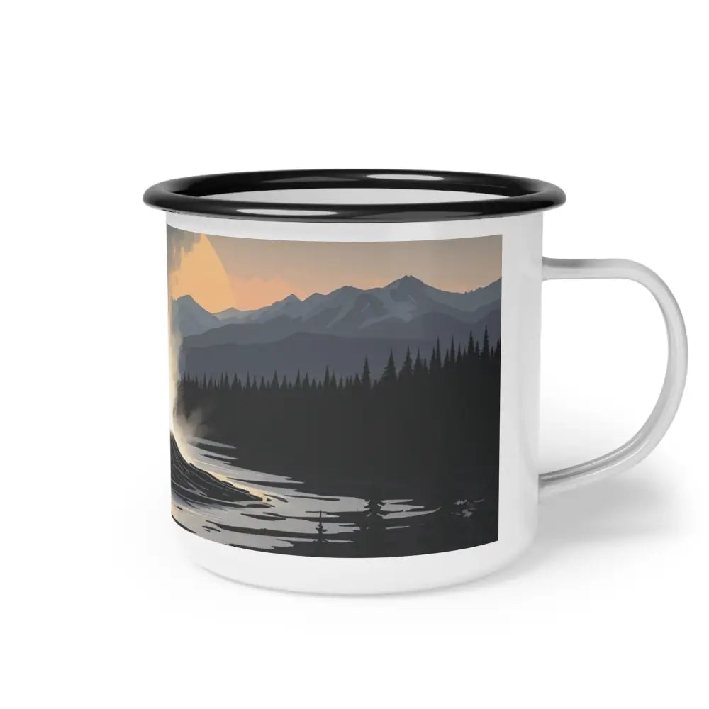 Lassoed Landscapes: Midnight Geyser Enamel Camp Mug – Double R Western’s Hot Off The Trail - 12oz / Black Rim - Mug