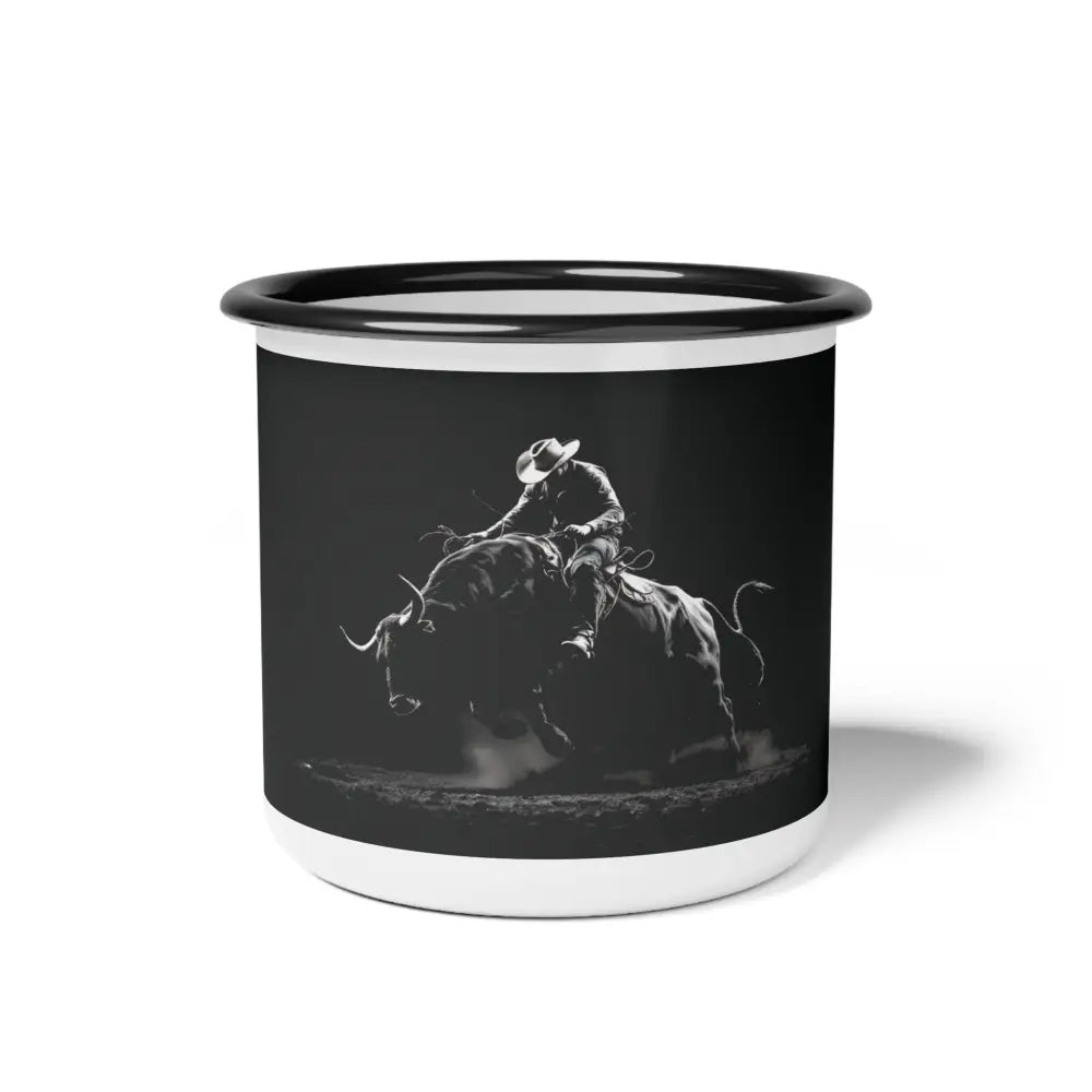 Midnight Edition Bucking Bull - Enamel Camp Mug - 12oz / Black Rim - Mug