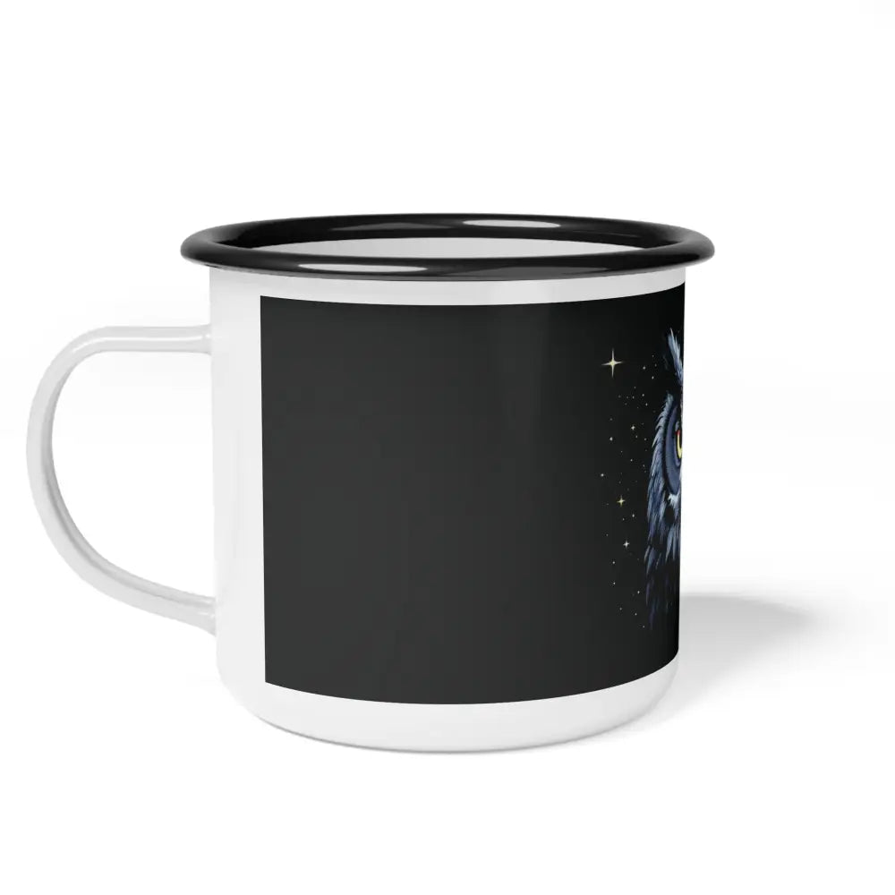 Midnight Edition Grey Owl - Double R Western Enamel Camp Cup - 12oz / Black Rim - Mug