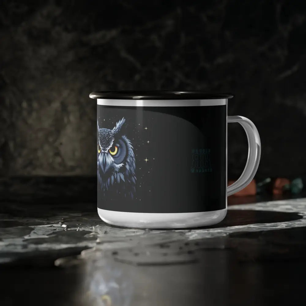 Midnight Edition Grey Owl - Double R Western Enamel Camp Cup - 12oz / Black Rim - Mug
