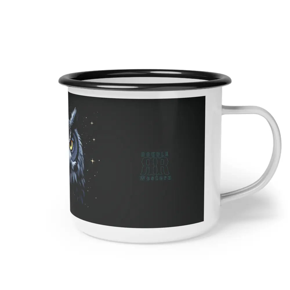 Midnight Edition Grey Owl - Double R Western Enamel Camp Cup - 12oz / Black Rim - Mug