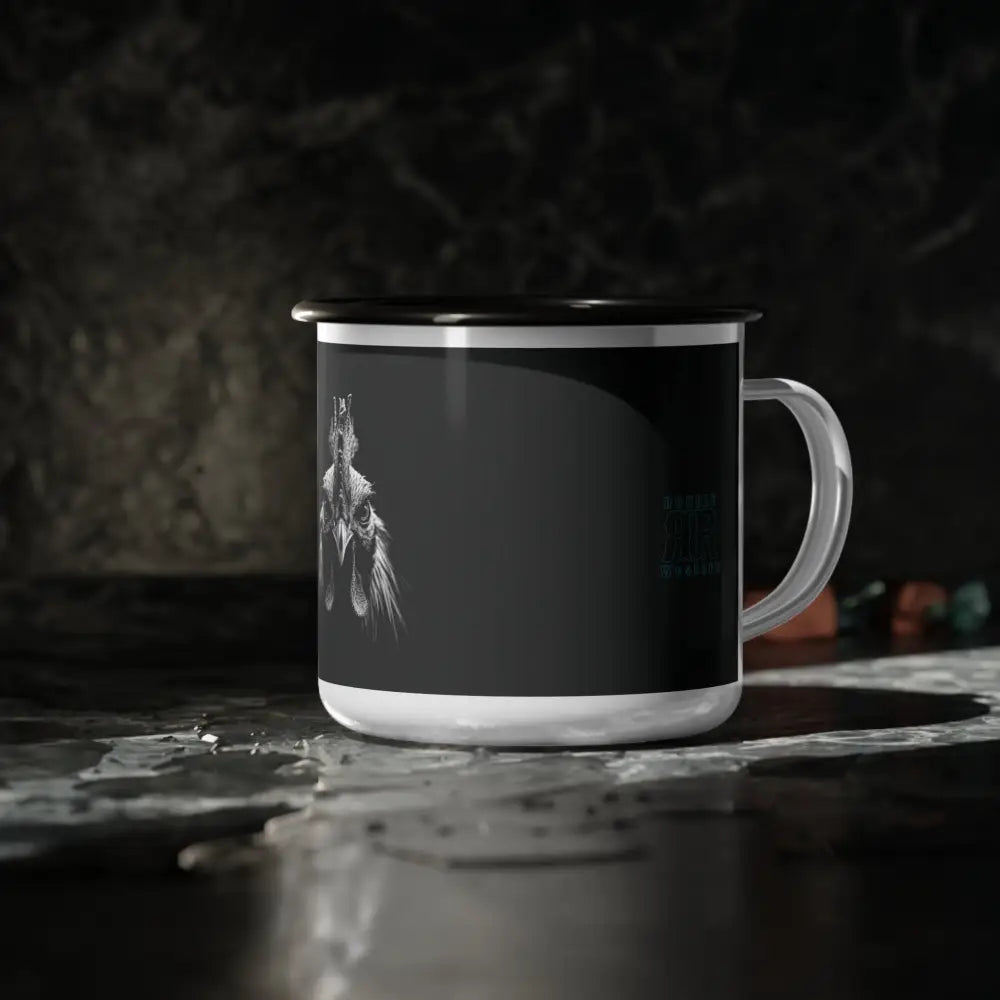 Midnight Edition Rooster Enamel Camp Mug 12oz / Black Rim Mug