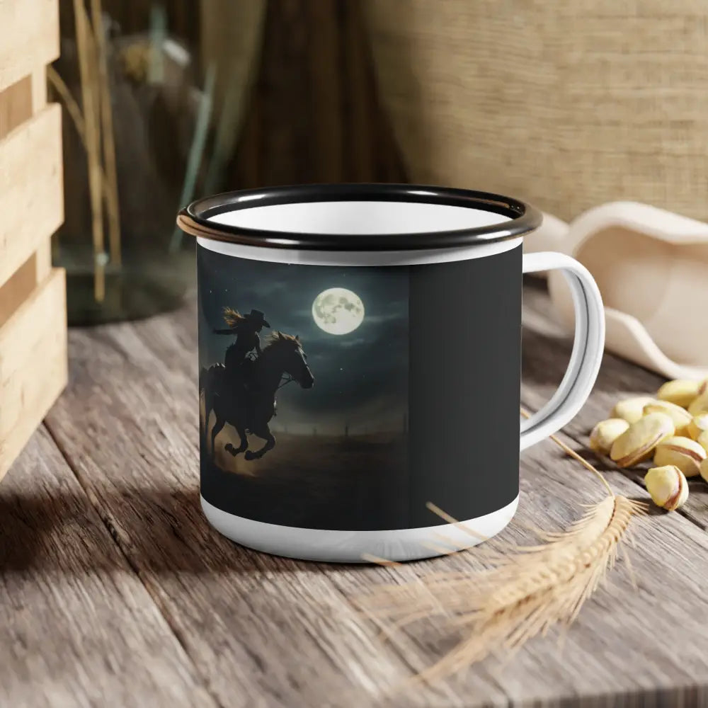 Midnight Rider Camp Mug Double R Western’s Hot Off The Trail 12oz / Black Rim Mug