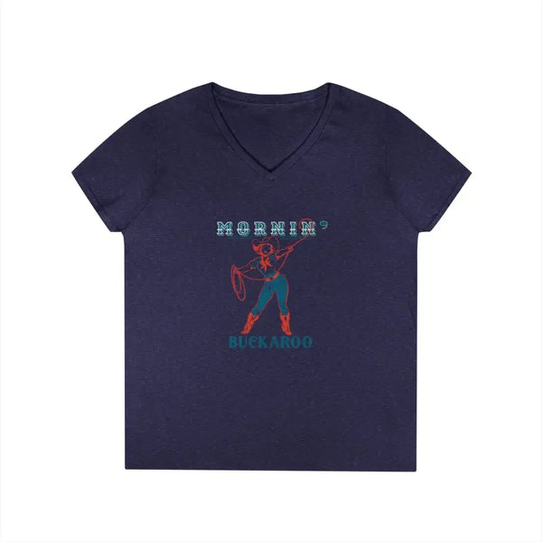 Heather navy V-neck T-shirt with western cowboy graphic on front