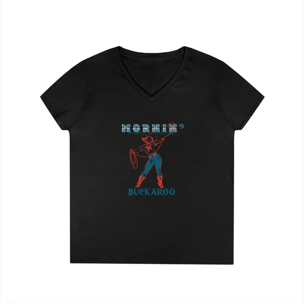 Black V-neck T-shirt with western cowboy graphic on front