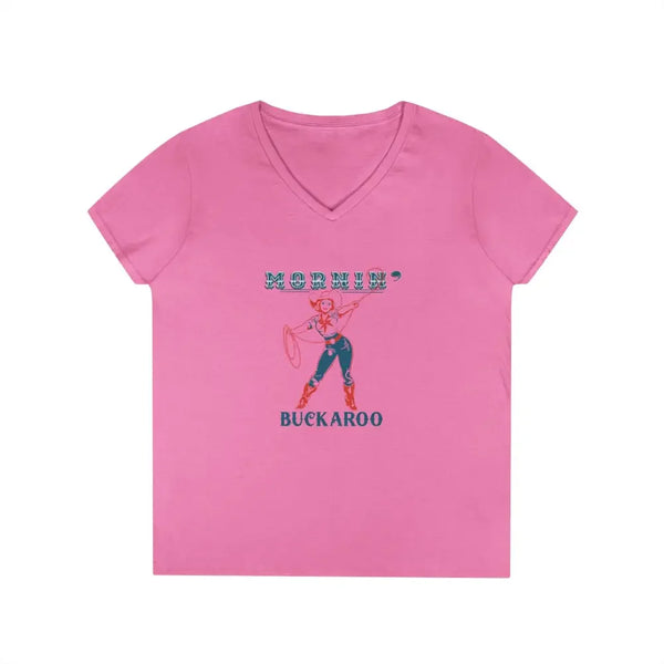 Pink V-neck T-shirt with western cowboy graphic on front