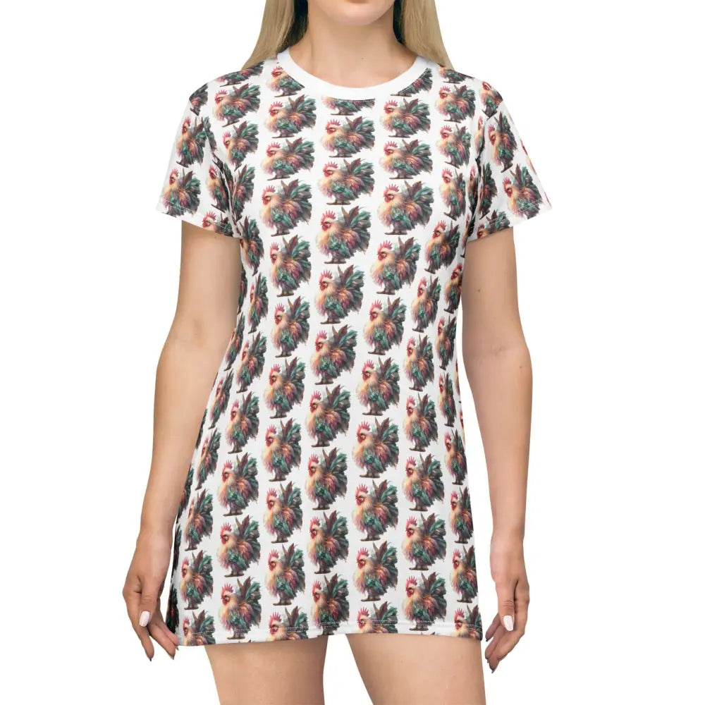Pastel Majesty Tee Dress – Vibrant Feathered Elegance Double R Western’s™ Tee Shirt Dress (AOP) L All Over Prints