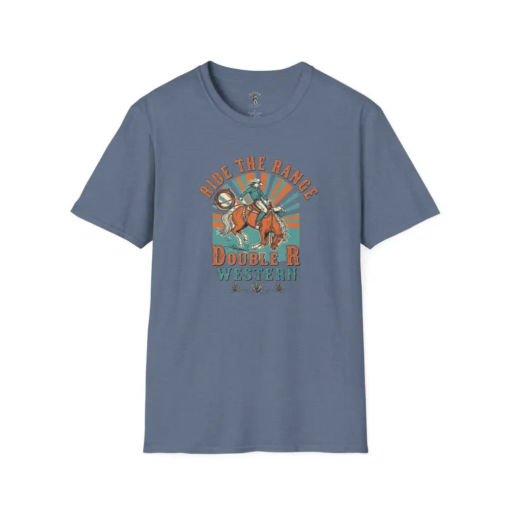 Ride the Range Vintage Western Tee – Double R Western™ Heather Indigo / S T Shirt