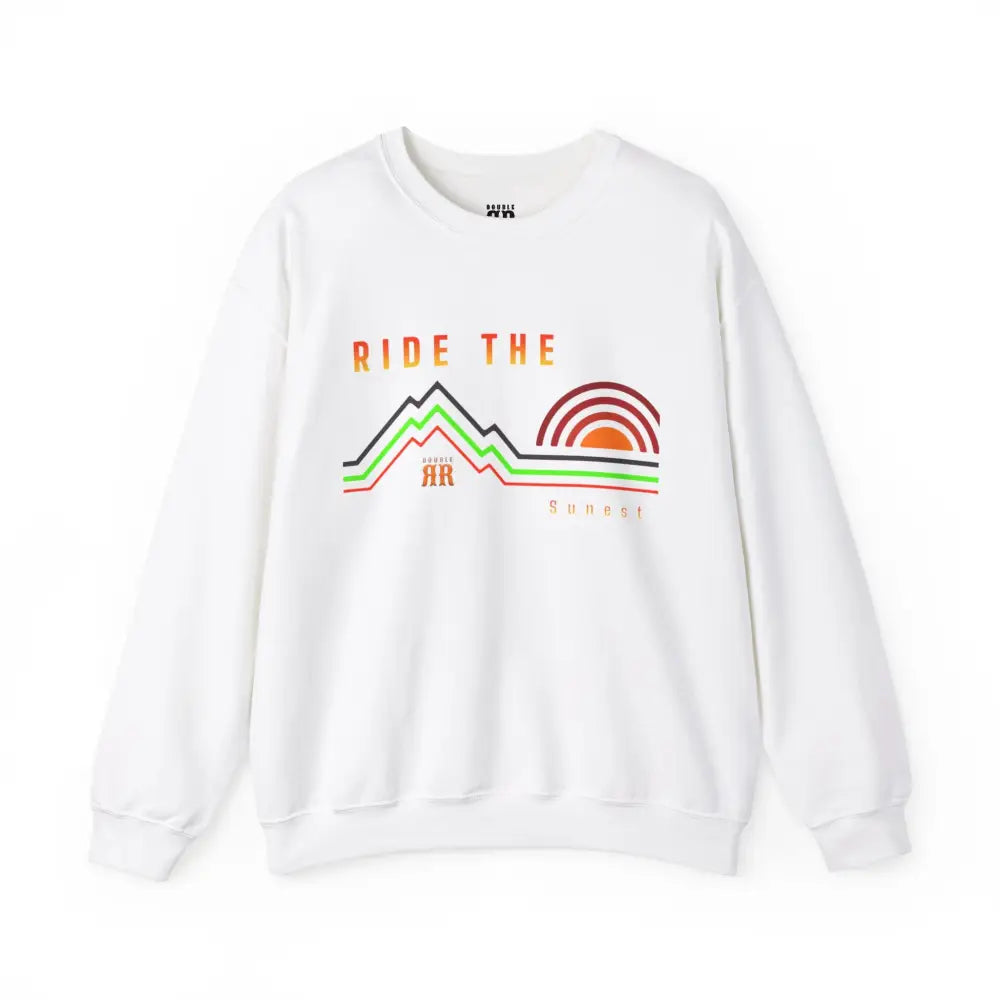 ’Ride the sunset’ Double R Western’s Women’s Heavy Blend™ Crewneck Sweatshirt - White / S - Sweatshirt