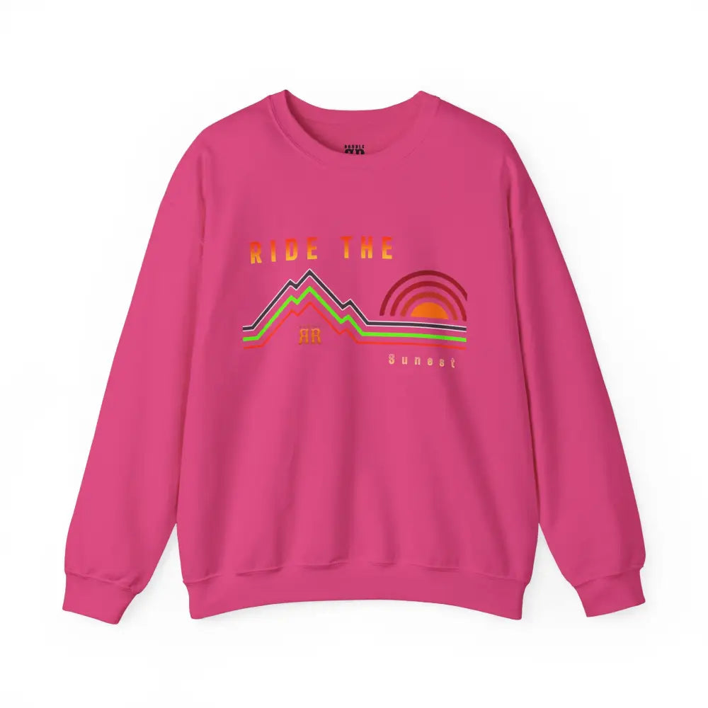 ’Ride the sunset’ Double R Western’s Women’s Heavy Blend™ Crewneck Sweatshirt - Heliconia / S - Sweatshirt