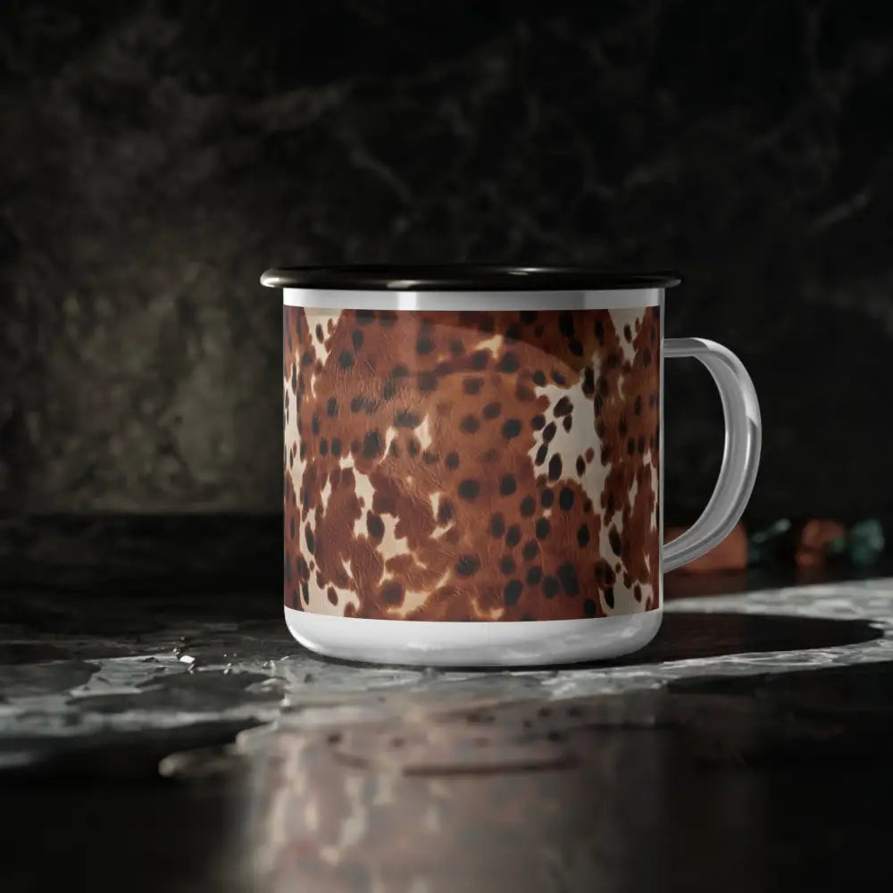 Rustic Cowhide - Enamel Camp Mug - 12oz / Black Rim - Mug