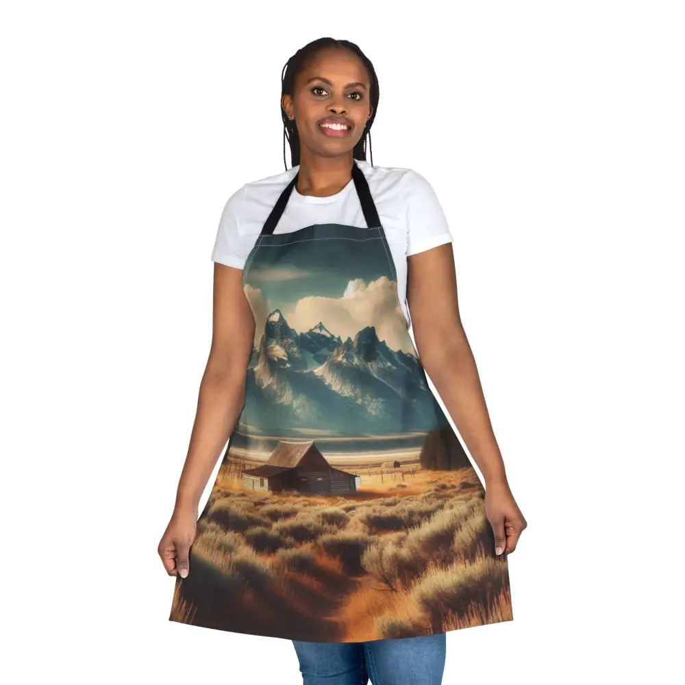 ’Rustic Teton Chef’ Double R Western’s Western BBQ & Kitchen Apron Apron 5 Color Straps (AOP) One size / Black All Over
