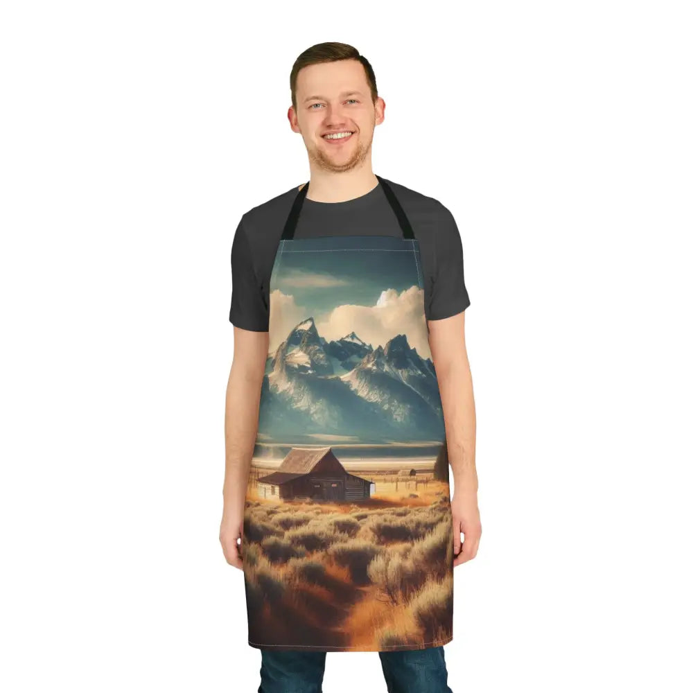 ’Rustic Teton Chef’ Double R Western’s Western BBQ & Kitchen Apron Apron 5 Color Straps (AOP) One size / Black All Over