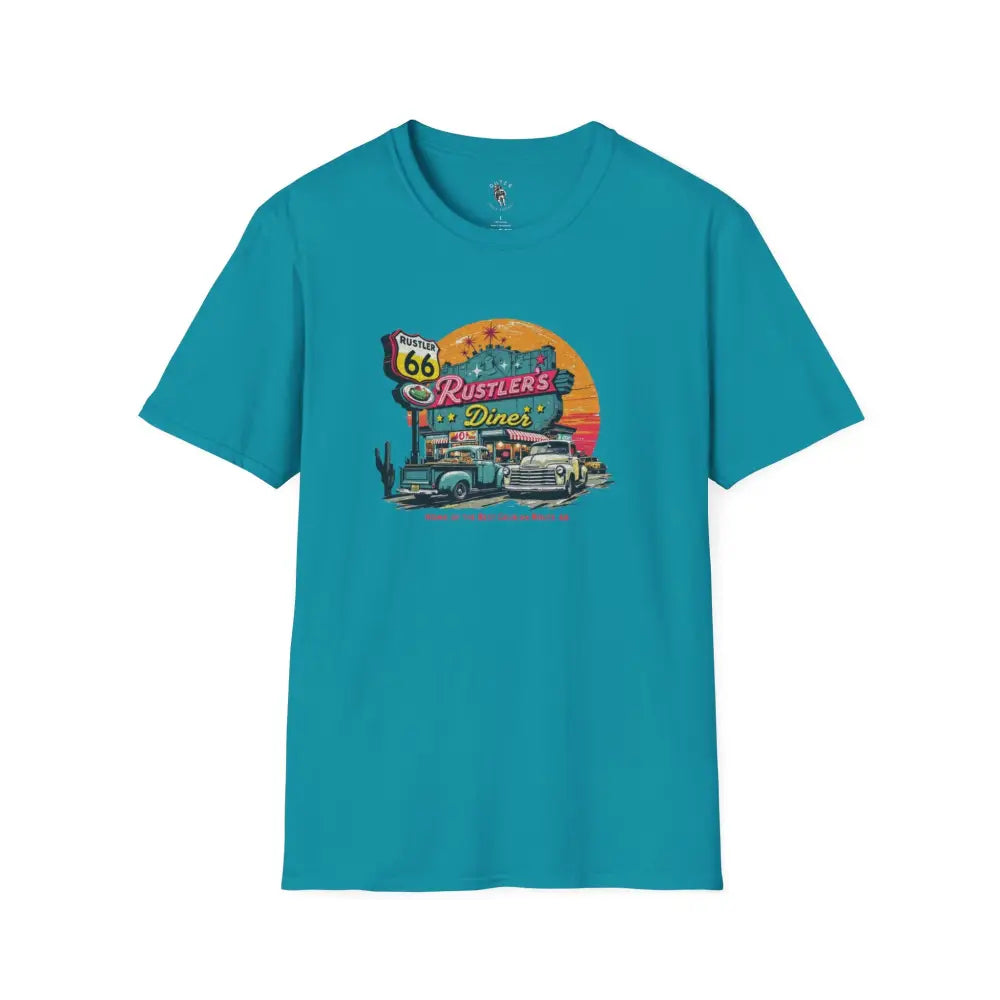’Rustler’s Diner Tee’ - Double R Western’s™ - Softstyle T-Shirt - S / Tropical Blue - T-Shirt