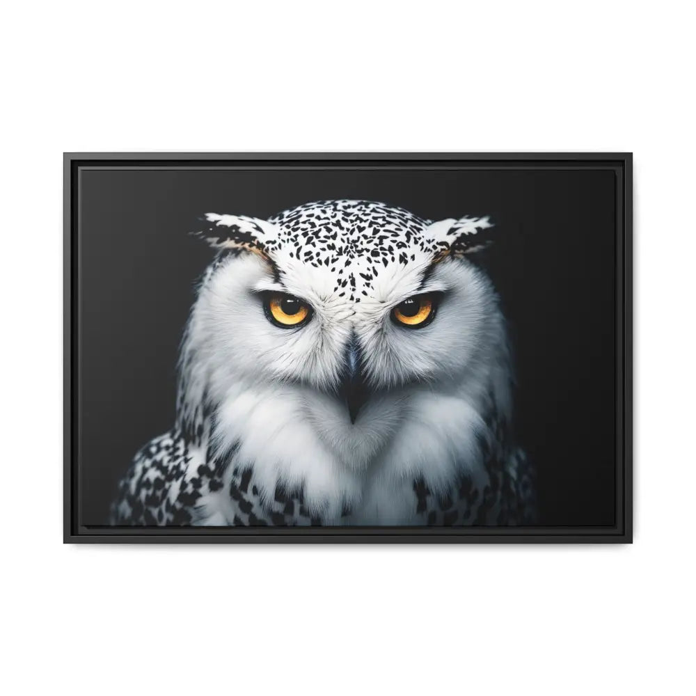 Snow Owl Midnight Edition Framed Art Canvas Wrap – Double R Western™ 30″ x 20″ (Horizontal) / Black / 1.25’’ Canvas