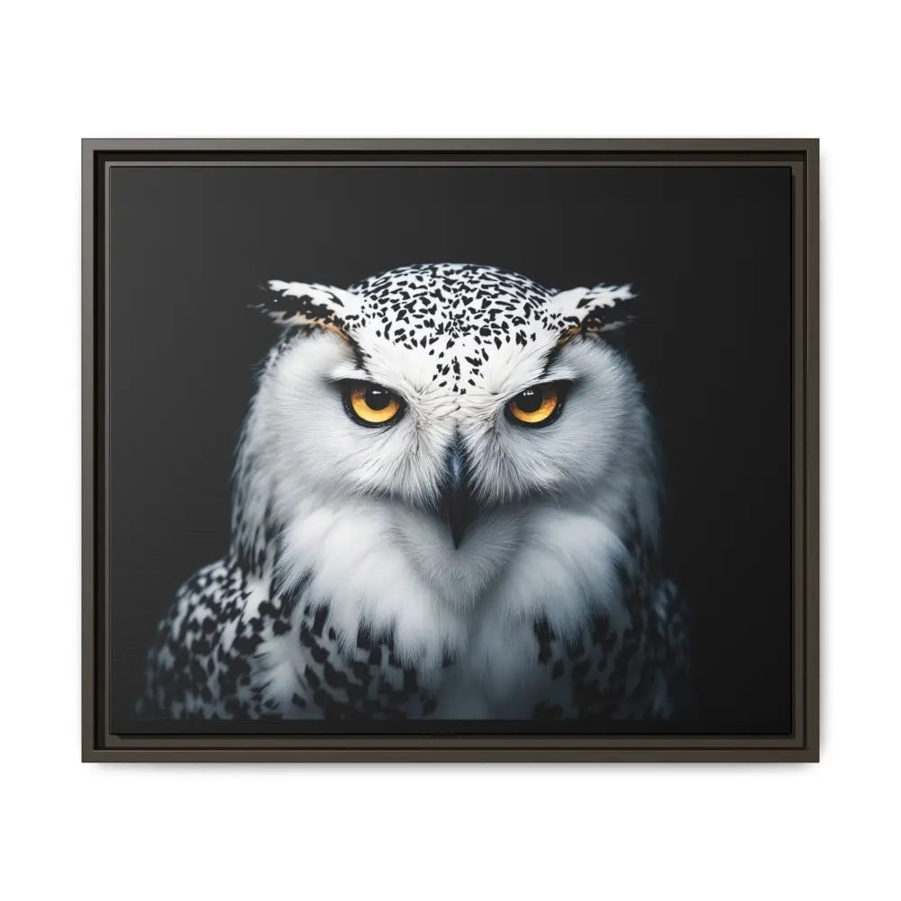 Snow Owl Midnight Edition Framed Art Canvas Wrap – Double R Western™ 24’’ x 20’’ (Horizontal) / Espresso / 1.25’’ Canvas