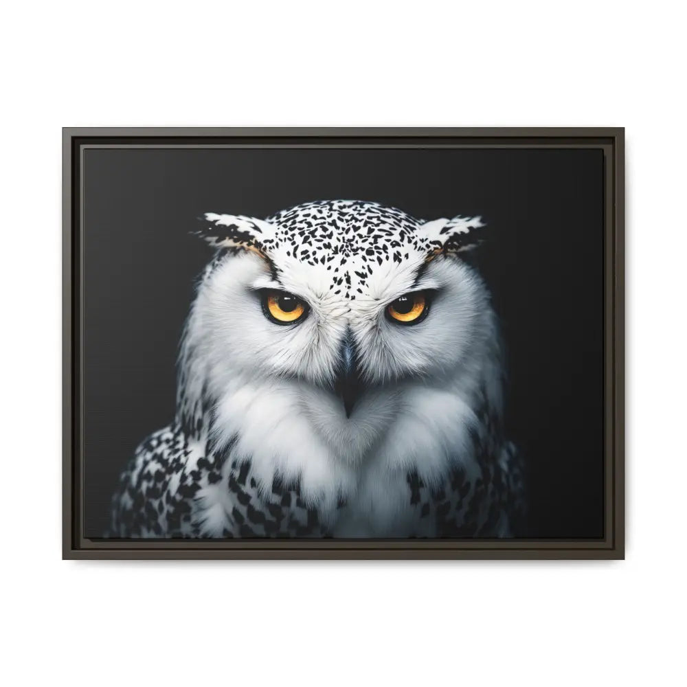 Snow Owl Midnight Edition Framed Art Canvas Wrap – Double R Western™ 24″ x 18″ (Horizontal) / Espresso / 1.25’’ Canvas
