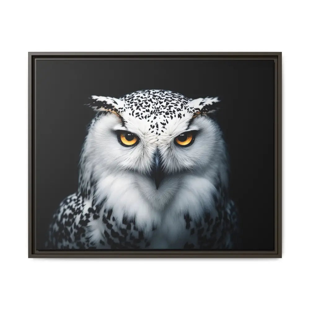 Snow Owl Midnight Edition Framed Art Canvas Wrap – Double R Western™ 30’’ x 24’’ (Horizontal) / Espresso / 1.25’’ Canvas