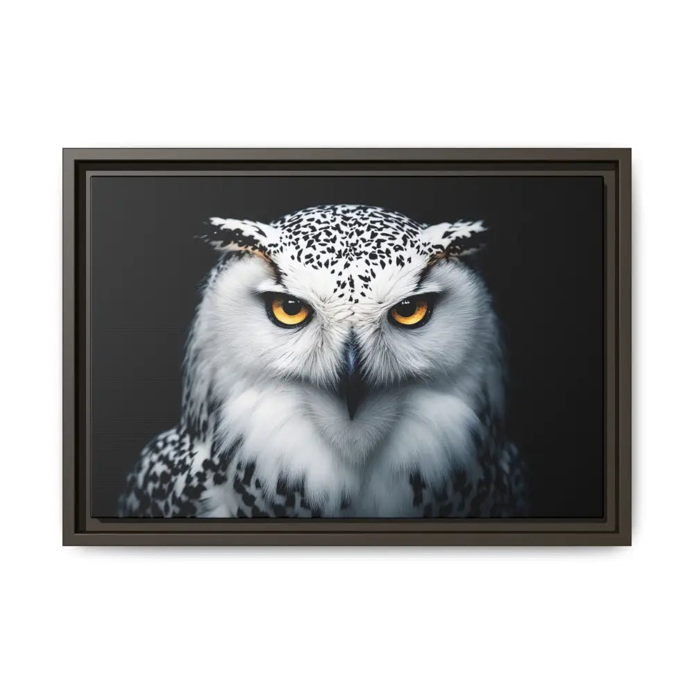 Snow Owl Midnight Edition Framed Art Canvas Wrap – Double R Western™ 18″ x 12″ (Horizontal) / Espresso / 1.25’’ Canvas
