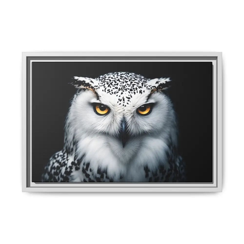 Snow Owl Midnight Edition Framed Art Canvas Wrap – Double R Western™ 18″ x 12″ (Horizontal) / White / 1.25’’ Canvas