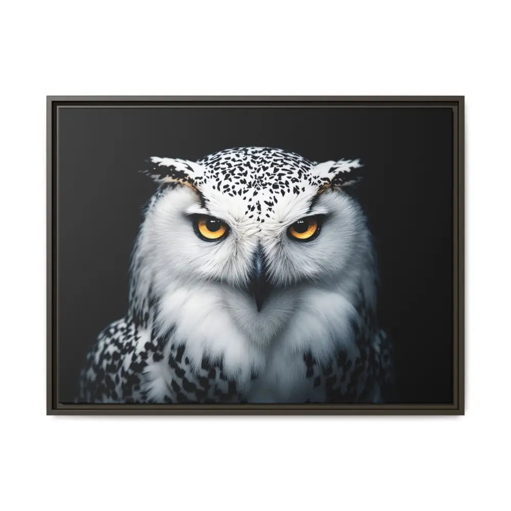 Snow Owl Midnight Edition Framed Art Canvas Wrap – Double R Western™ 32’’ x 24’’ (Horizontal) / Espresso / 1.25’’ Canvas