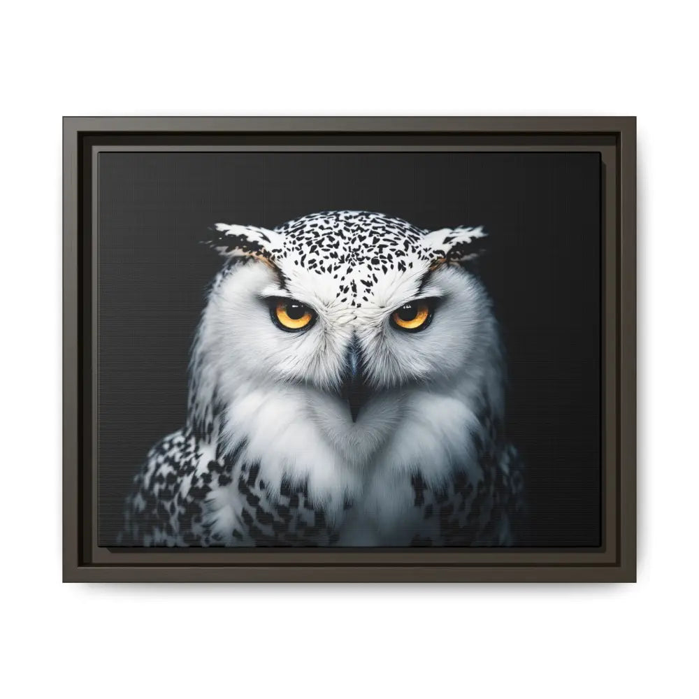 Snow Owl Midnight Edition Framed Art Canvas Wrap – Double R Western™ 14″ x 11″ (Horizontal) / Espresso / 1.25’’ Canvas
