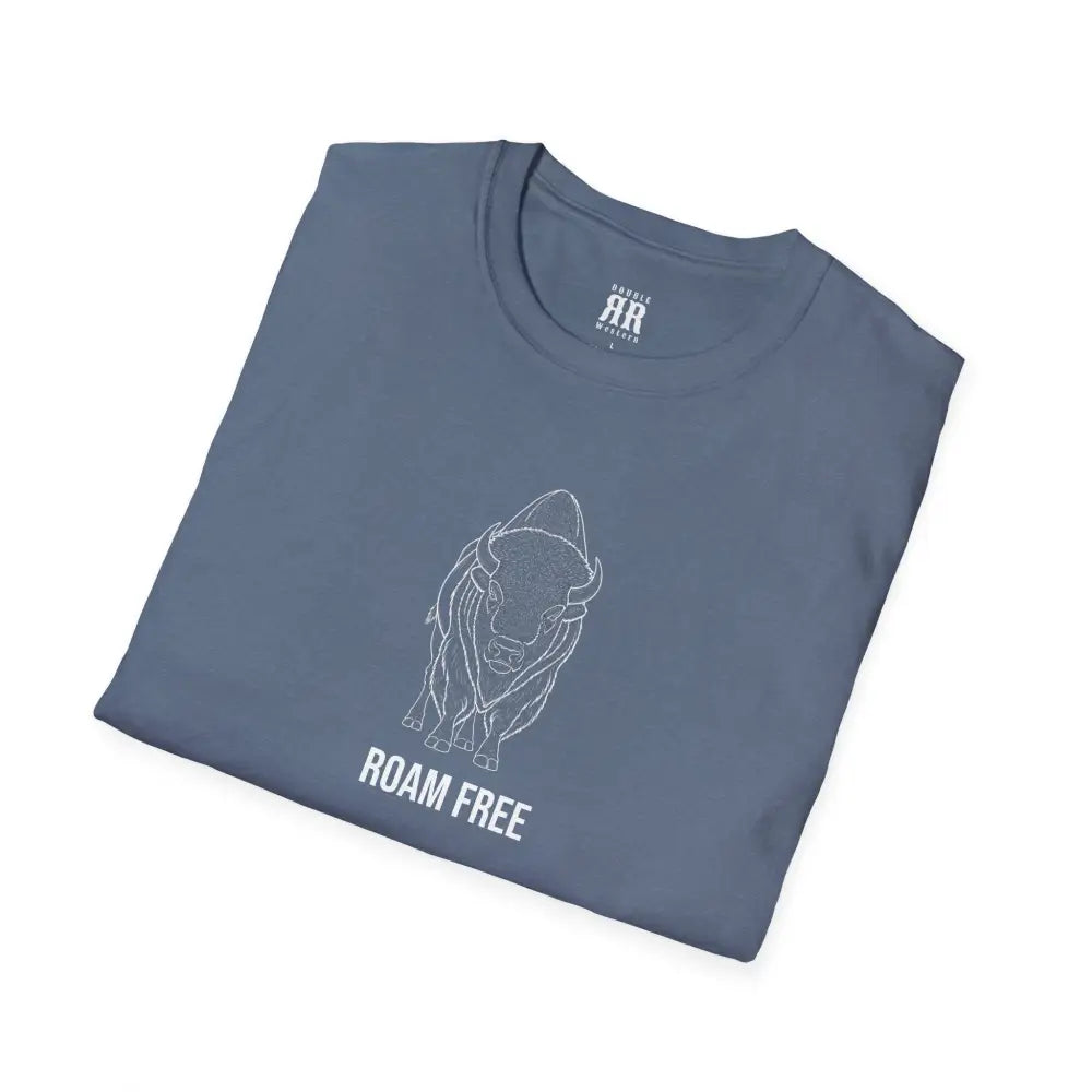 Spirit Line “Roam Free” White Bison Tee – Double R Western™ Hot Off The Trail S / Heather Indigo T Shirt